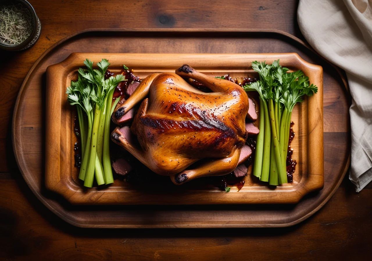 Stuffed Duck on Celery and Savoy Cabbage