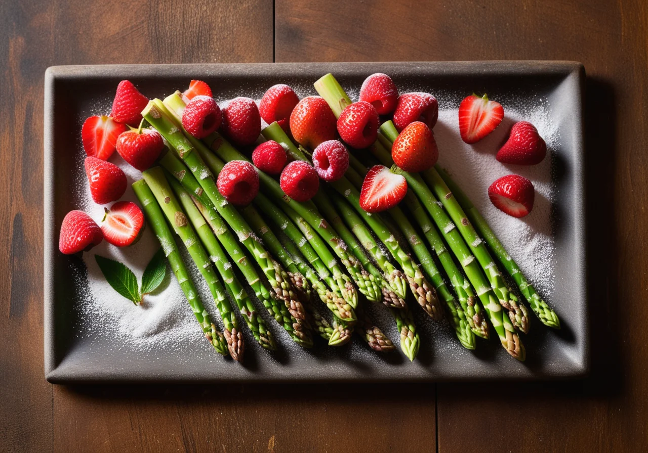 Asparagus Tips in Tempura Dough with Strawberries