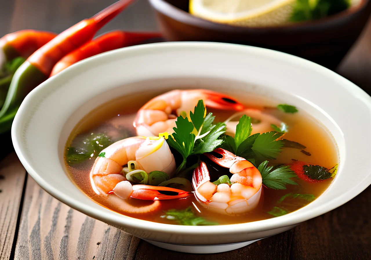 Spicy Sour Shrimp Soup with Chili and Lemon