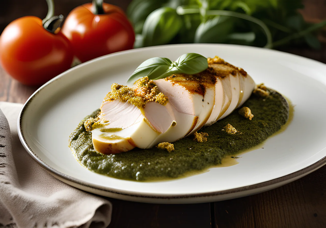 Baked Chicken Breast à la Caprese on Herb Potato Purée