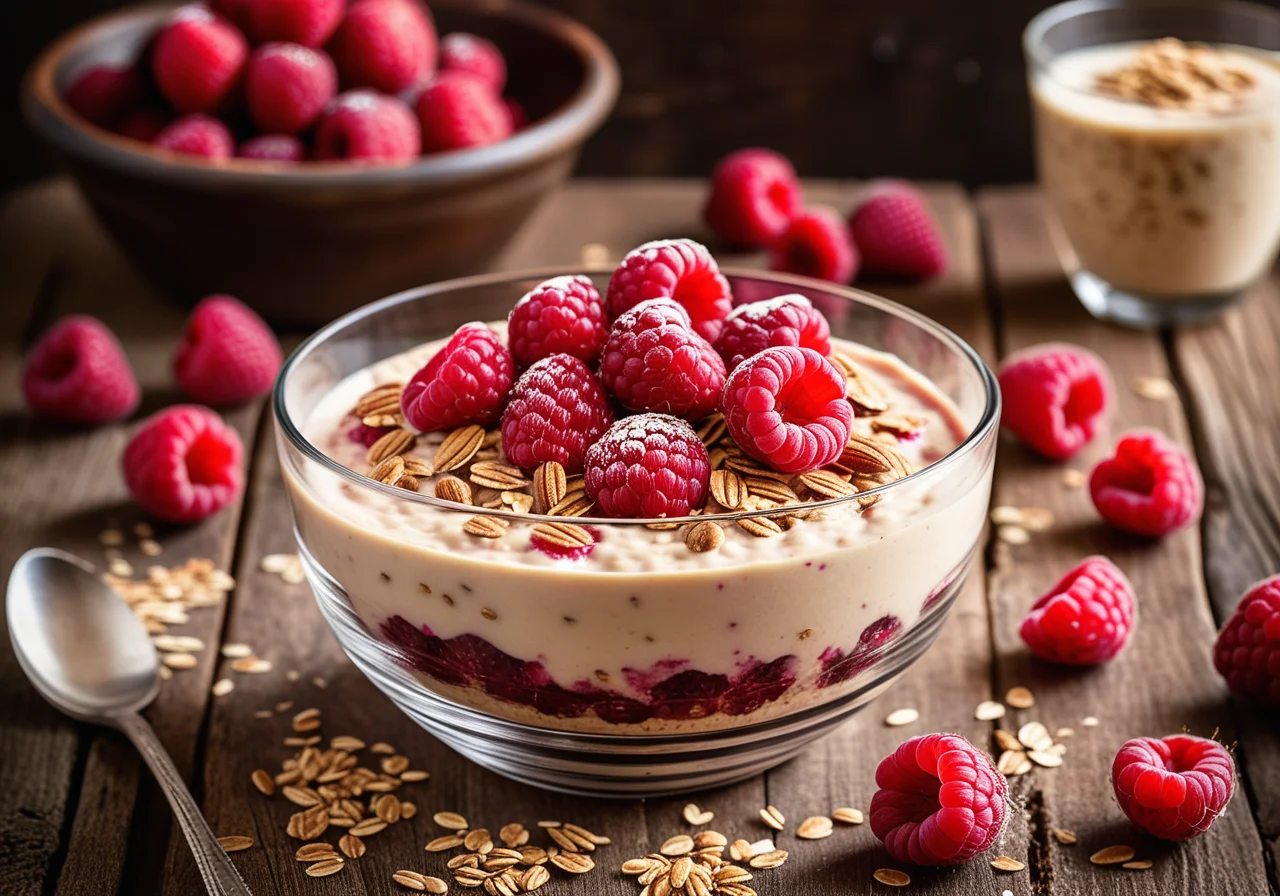 Raspberry Oatmeal Dessert with Cream