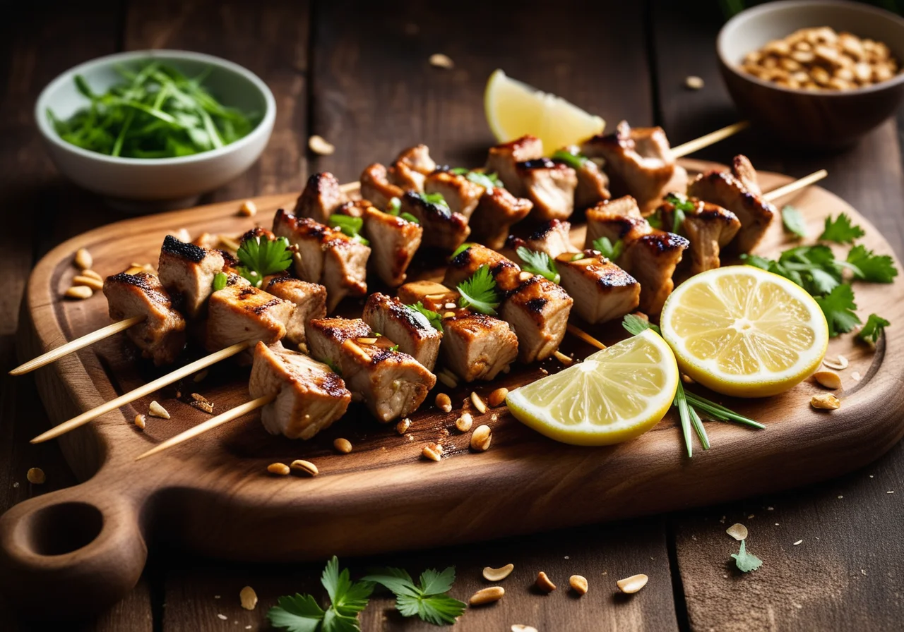 Lemongrass Chicken Skewers with Rice Noodles