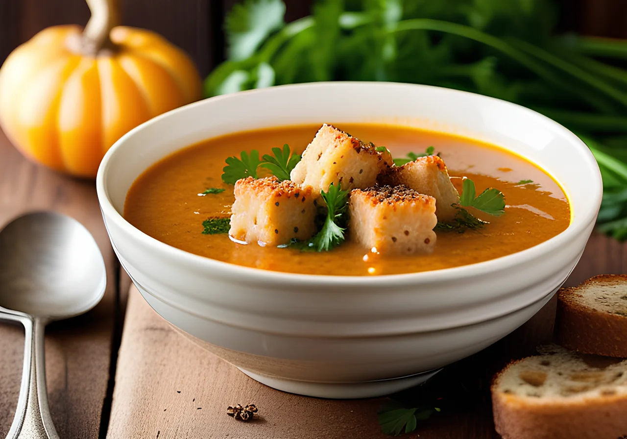 Red Lentil Soup with Parsnips and Croutons