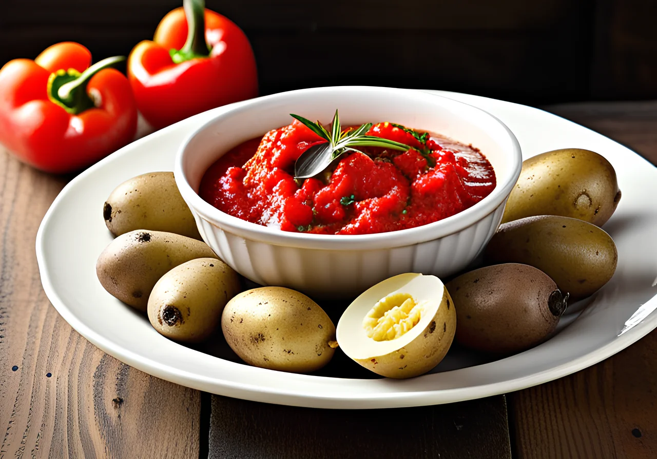 Boiled Potatoes in Canary Style with Pepperoni Dip