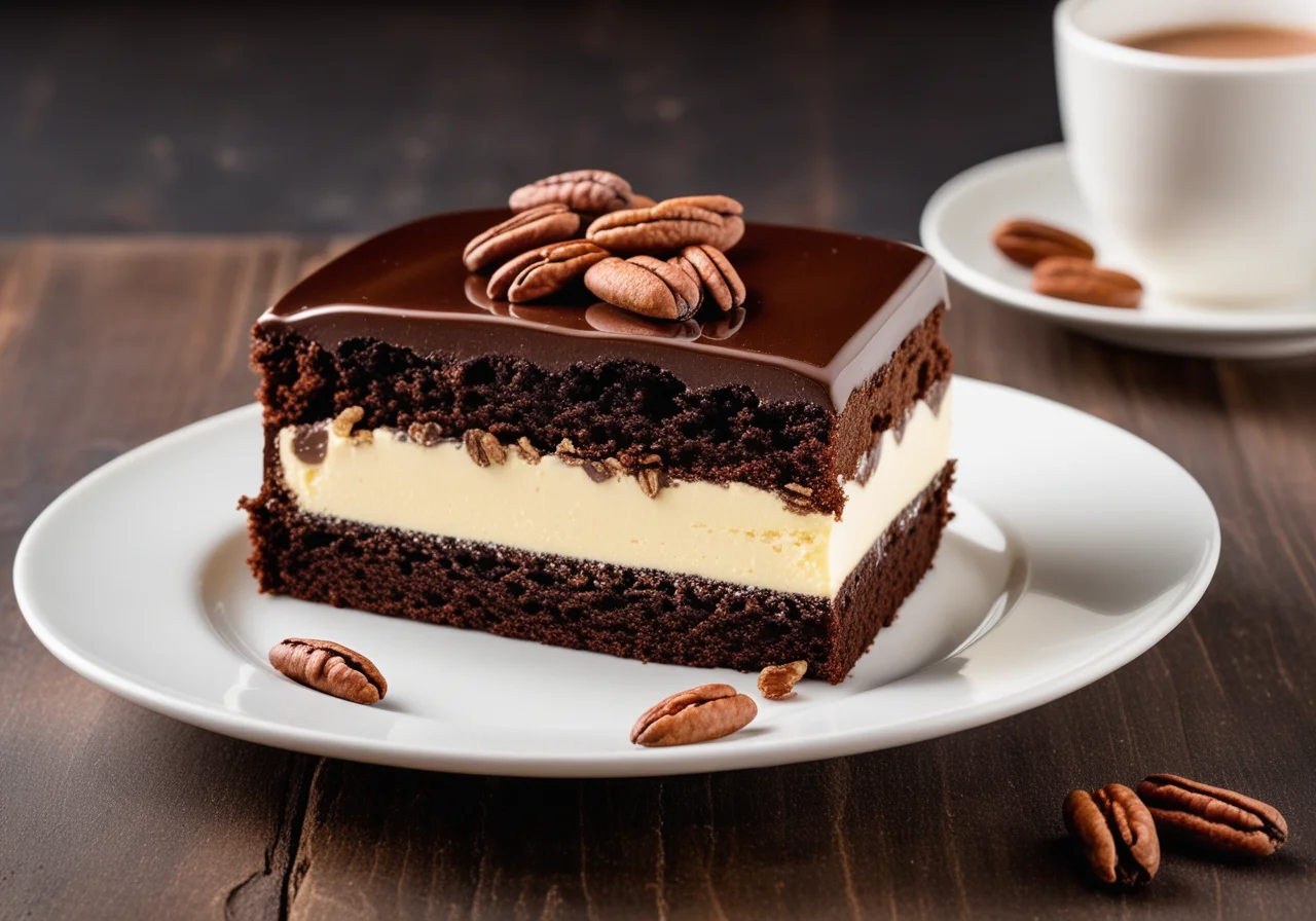 Chocolate Cake Slice with Vanilla Cream