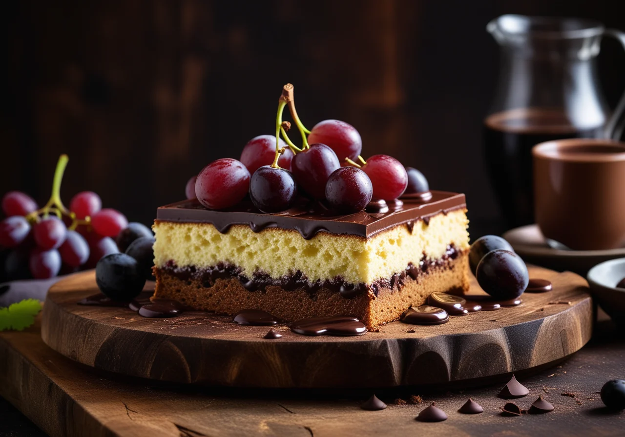 Sponge Cake with Chocolate Cream and Grapes