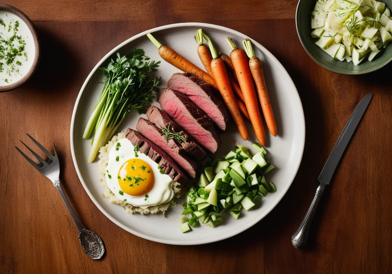 Steak with Green Sauce and Vegetables