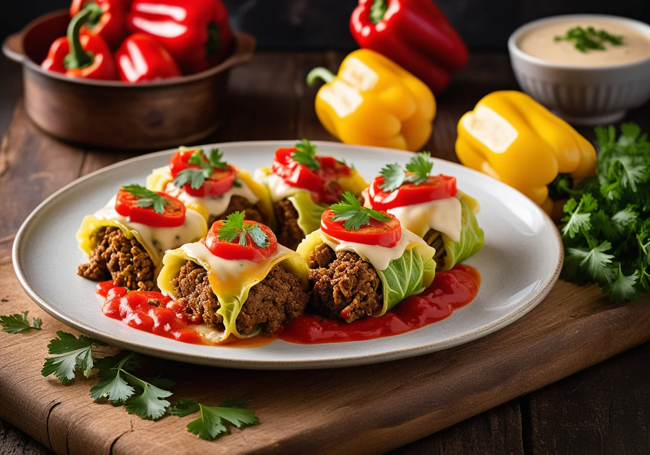 Cabbage Rolls Filled with Ground Meat and Bell Peppers
