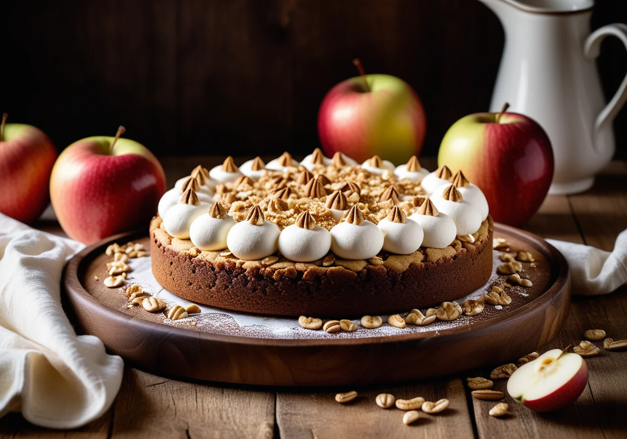 Apple Cake with Peanut Meringue Topping