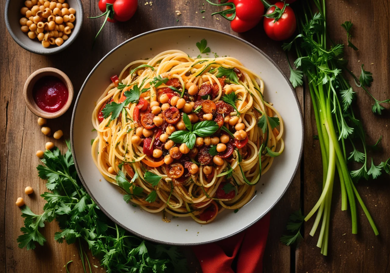 Spaghetti with Red Wine Vegetable Medley