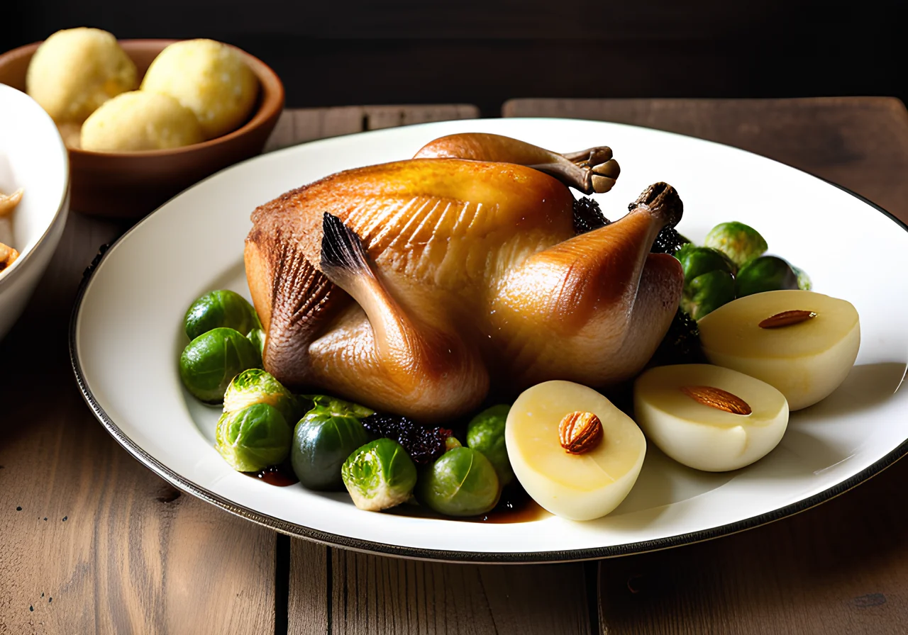 Christmas Roast Goose with Dumplings and Brussels Sprouts