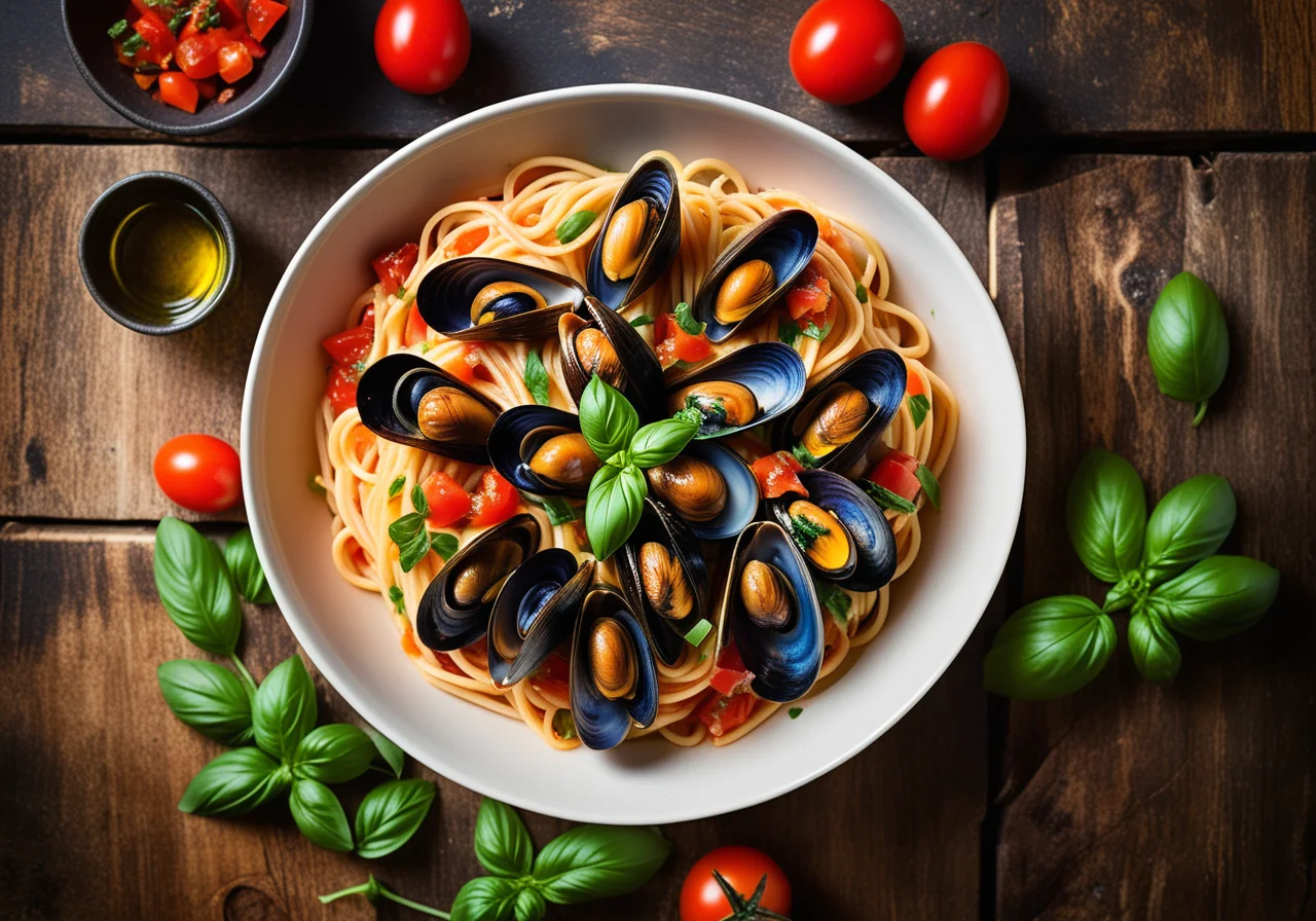 Spaghetti with Mussels and Tomatoes