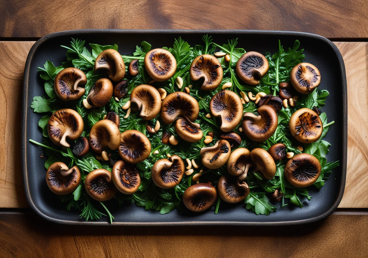 Grilled Mushrooms on Leafy Salad