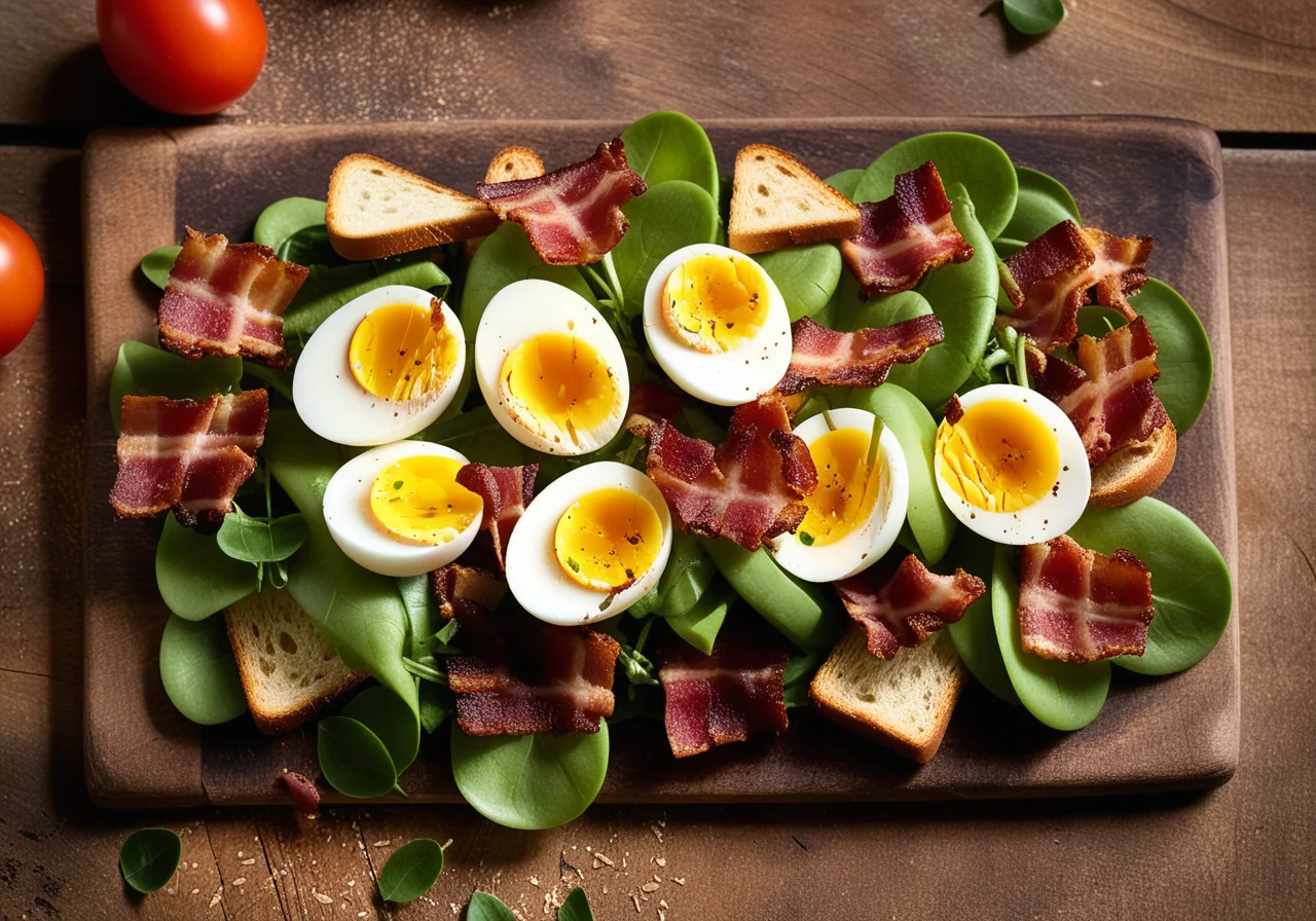 Sauerampfersalat mit Speck, Ei und Brotwürfeln
