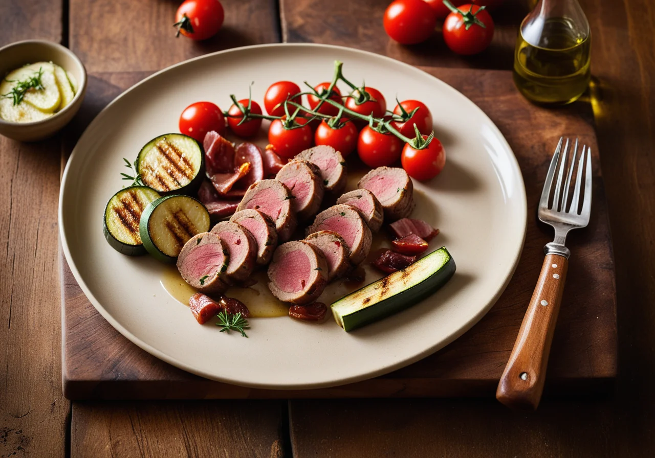 Veal Liver with Pancetta, Toasted Bread and Vegetables