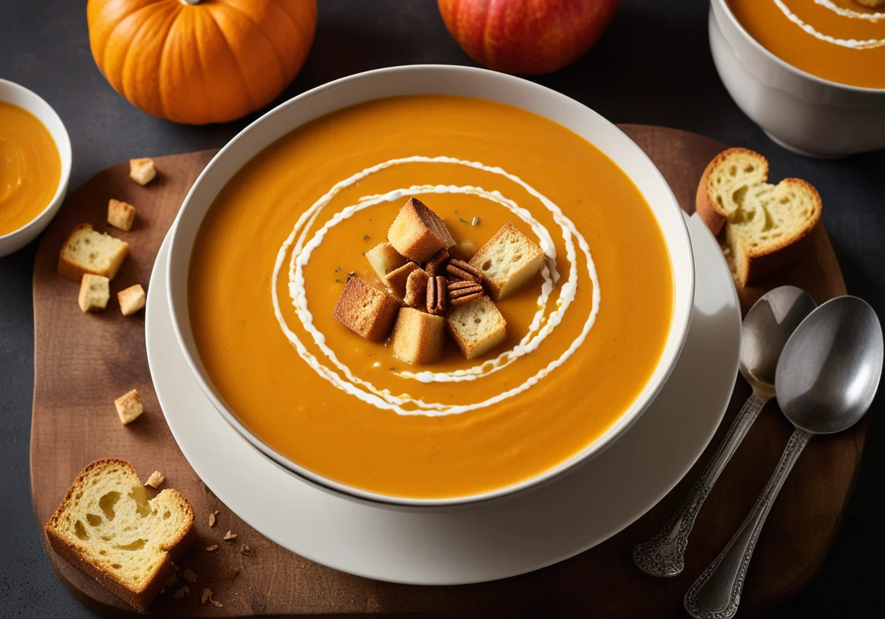 Pumpkin Soup with Apple and Croutons