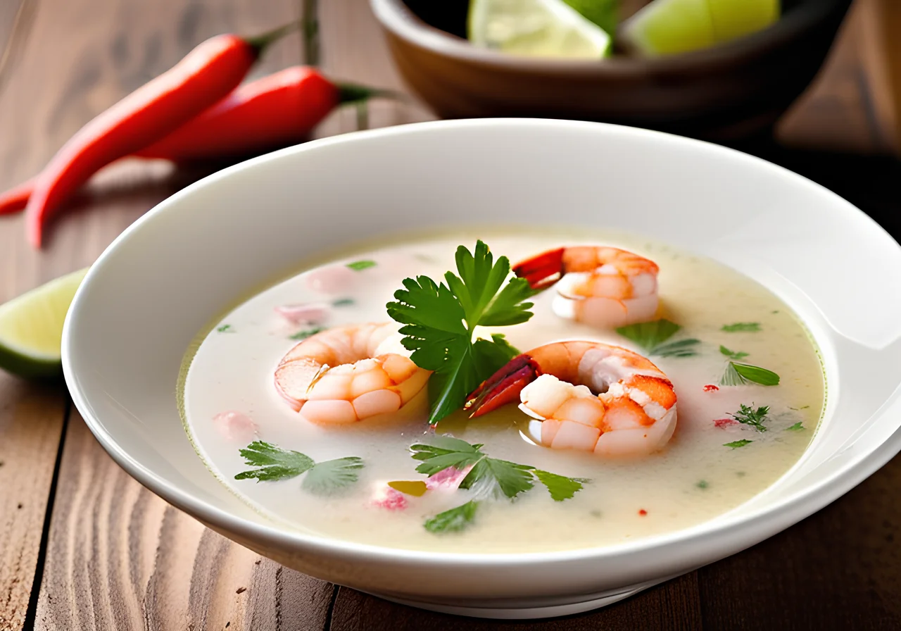 Scampi Coconut Soup with Coriander and Chili