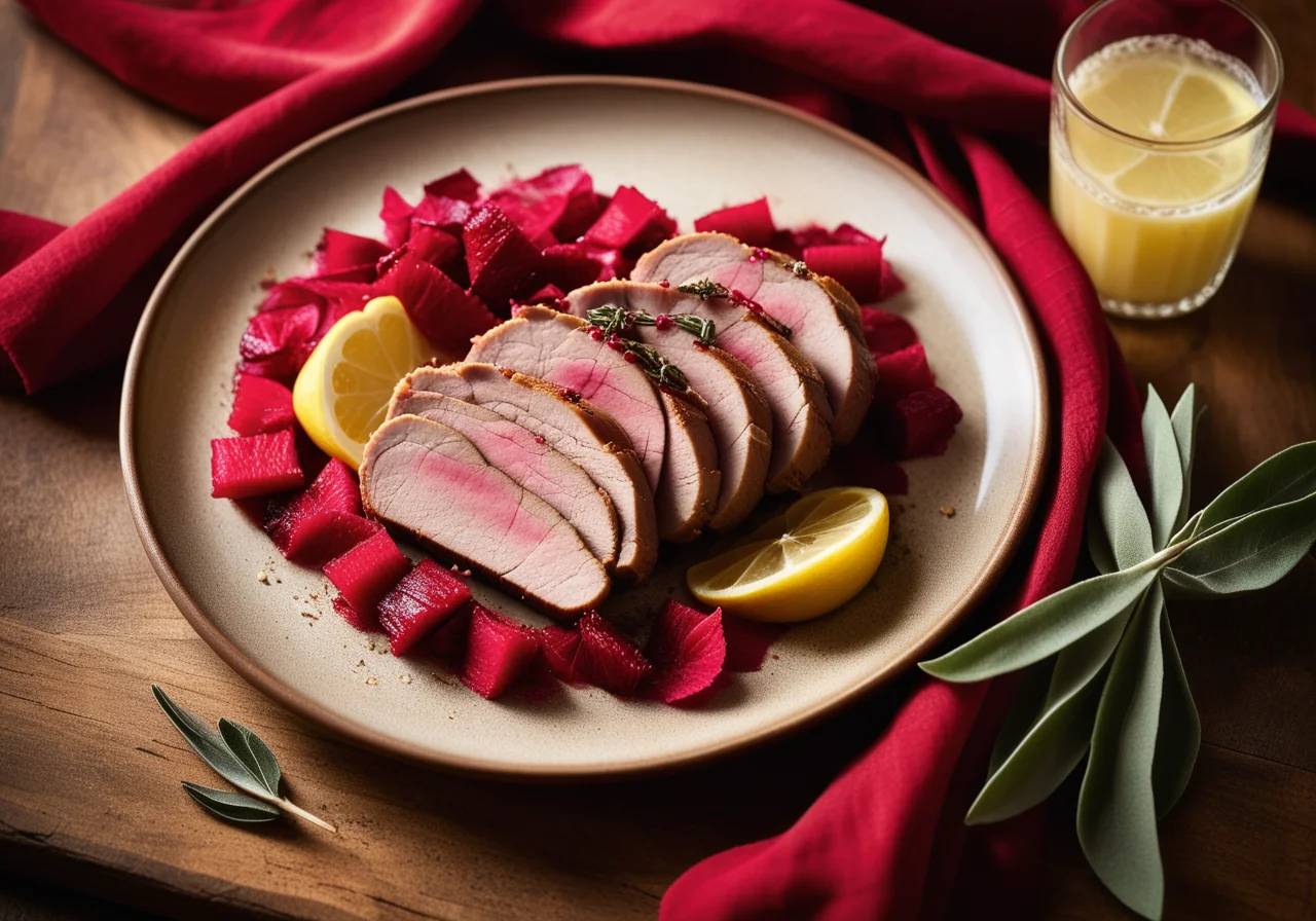Spit Roast Pork Tenderloin with Rhubarb