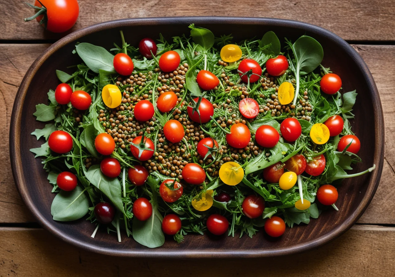 Dandelion Salad with Lentils and Cherry Tomatoes