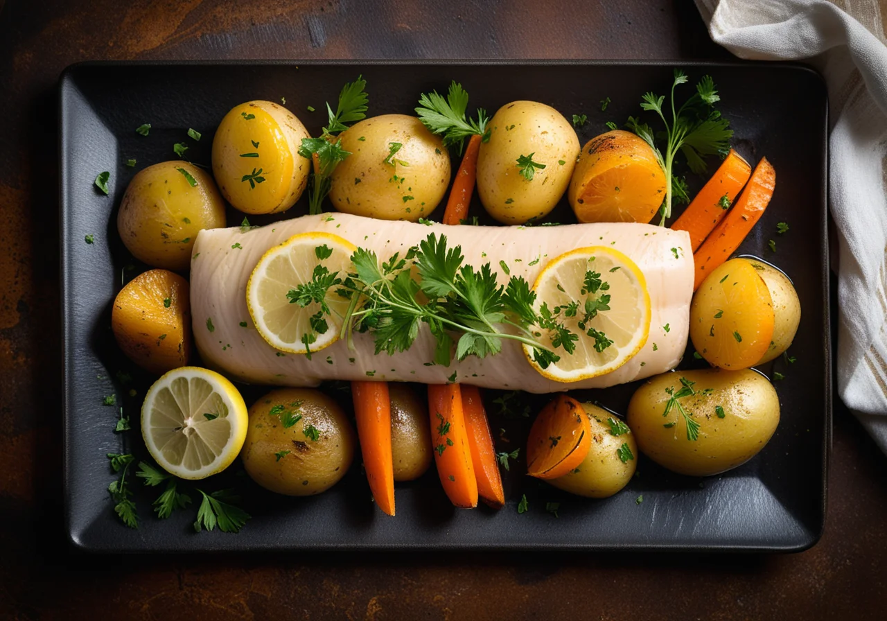 Steamed Sole on Colorful Vegetable Medley