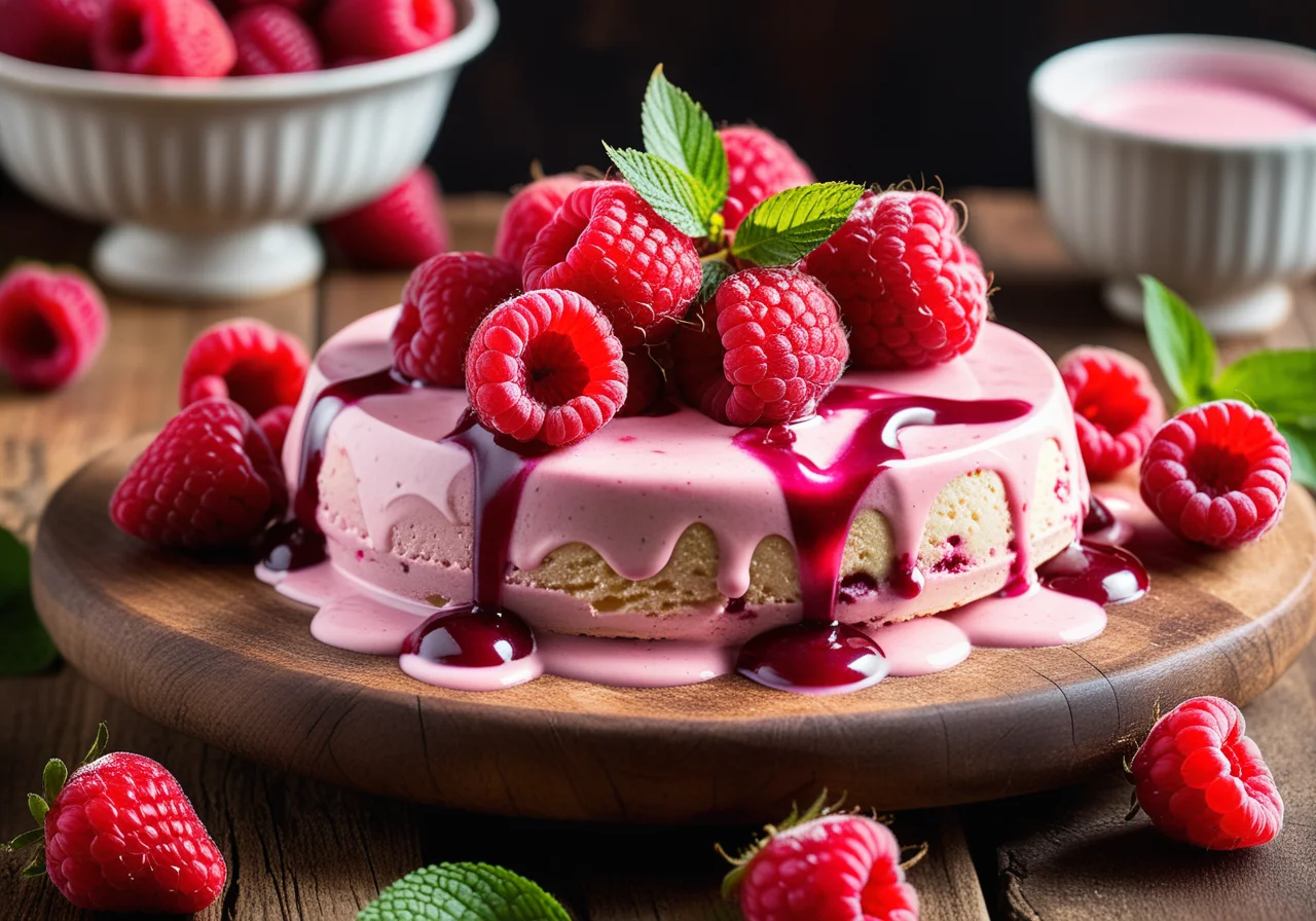 Yogurt Ice Cream with Raspberries