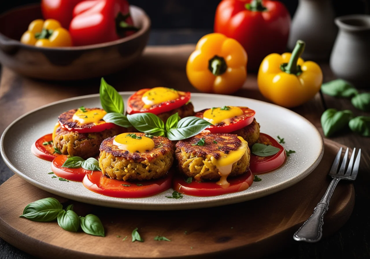 Kohlrabi Patties and Tomato Sauce with Bell Pepper