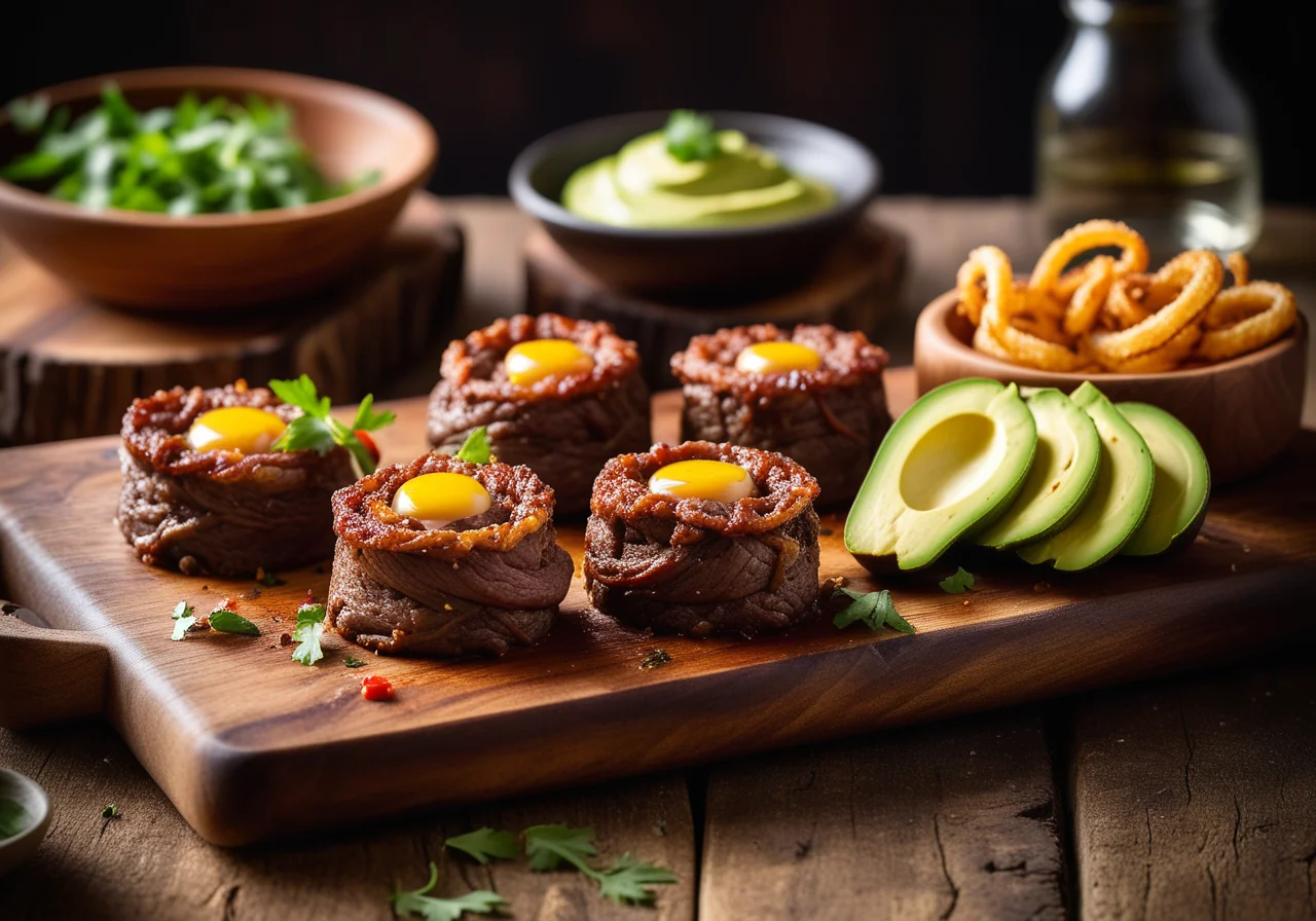 Beef roulades with crispy onion rings