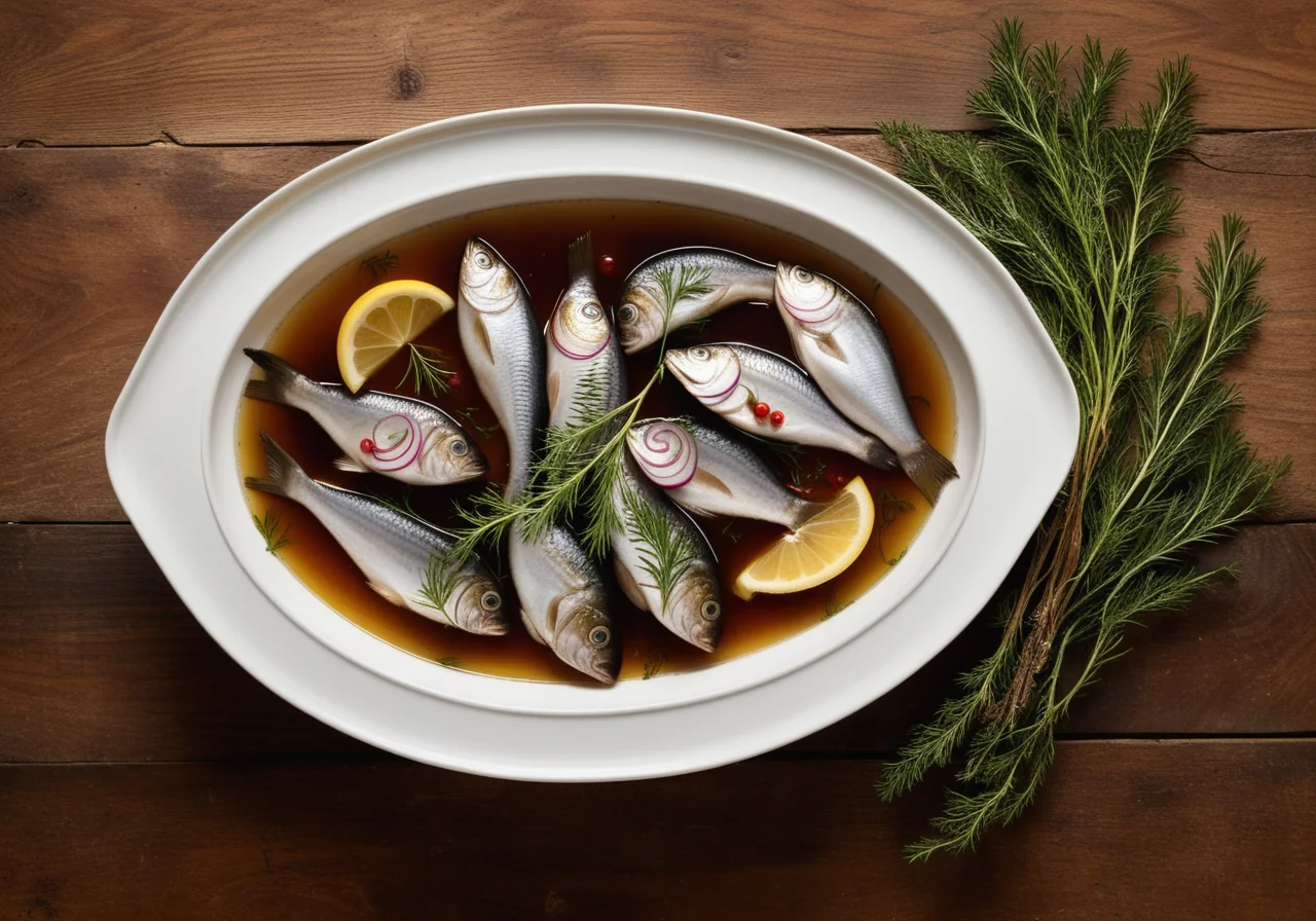 Roasted Herring in Wine Broth