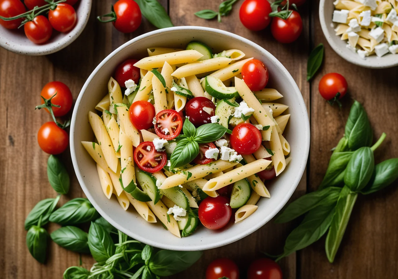 Pasta Salad with Romaine, Cherry Tomatoes and Zucchini
