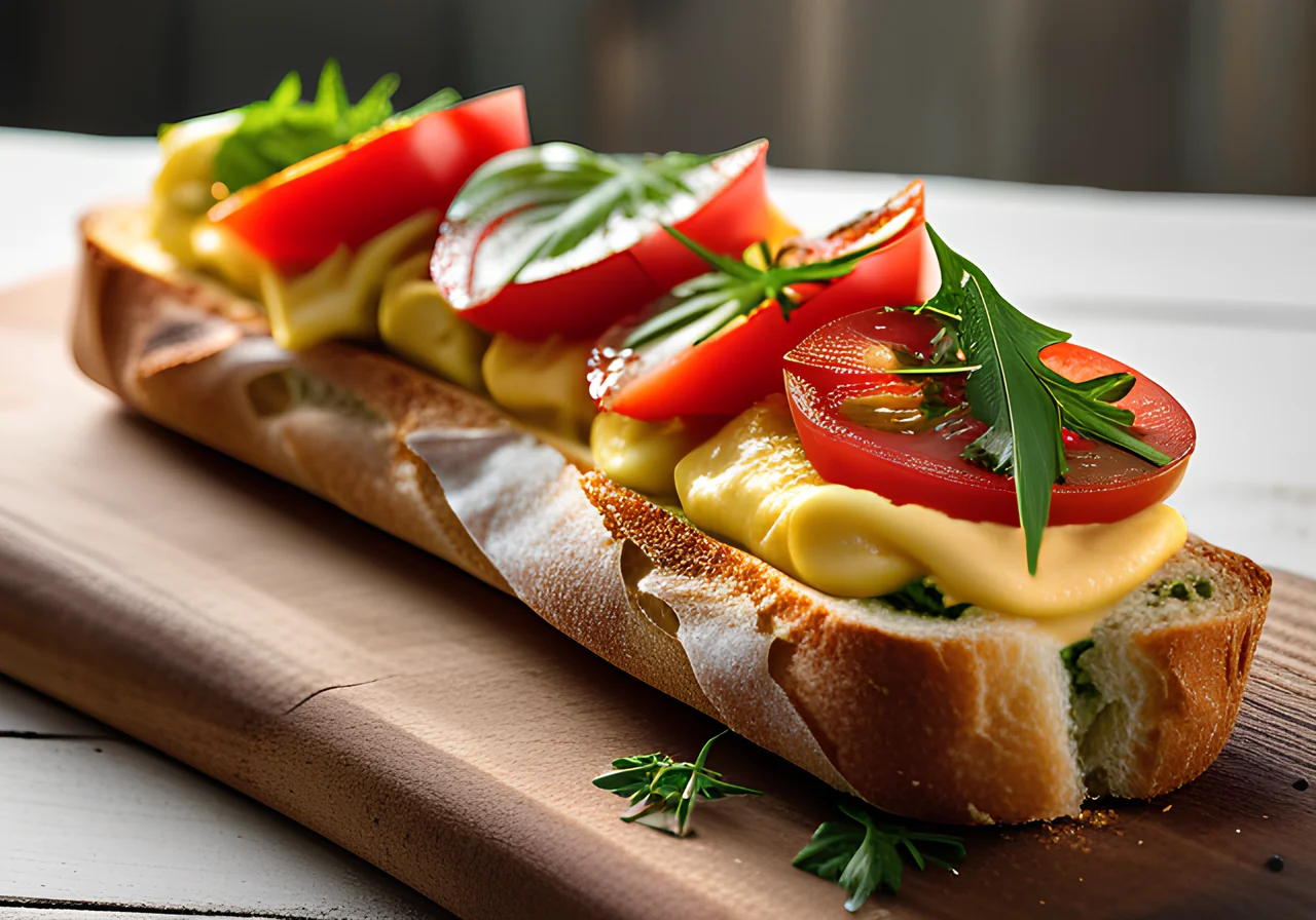 Baguette Sandwich with Arugula, Tomatoes and Egg