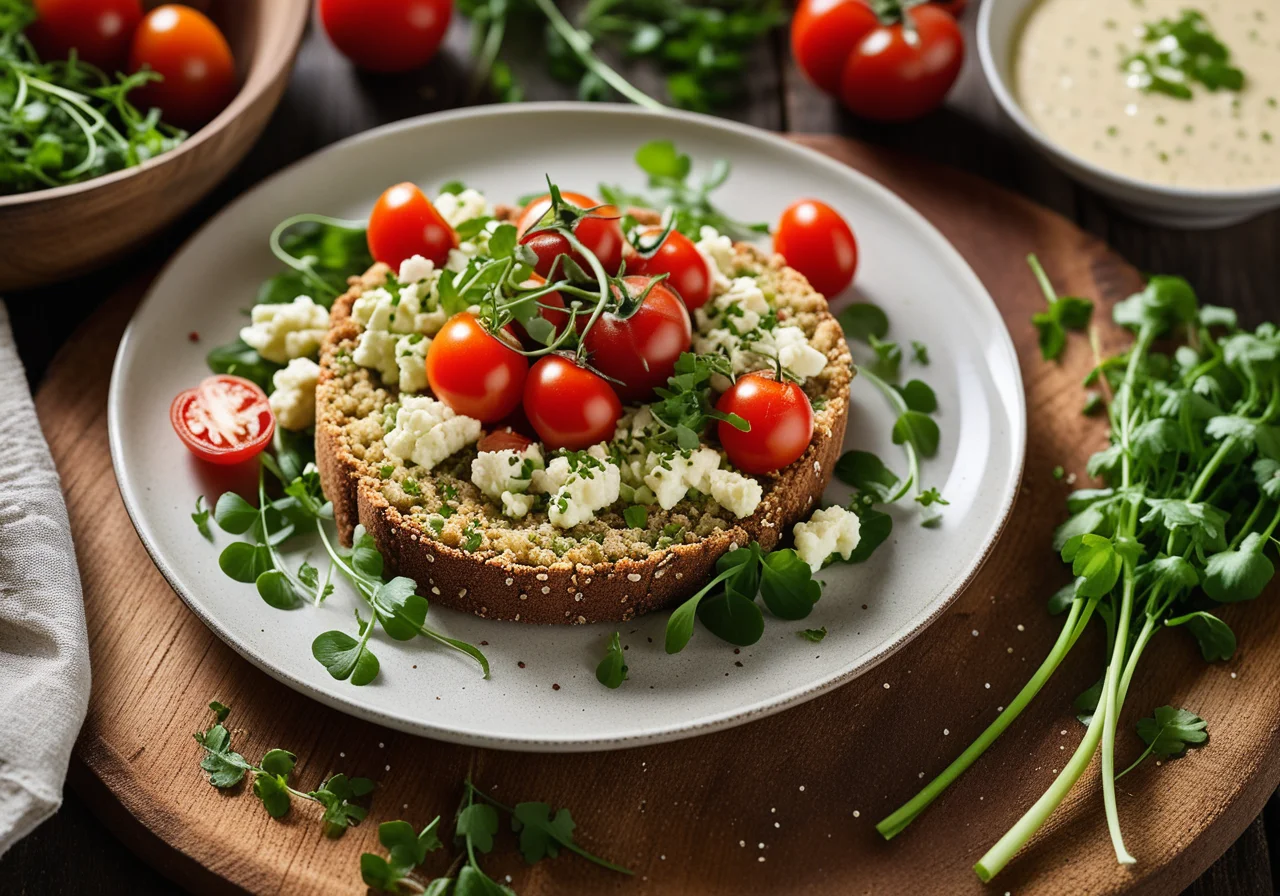 Seed Bread with Vegetable Salad and Watercress