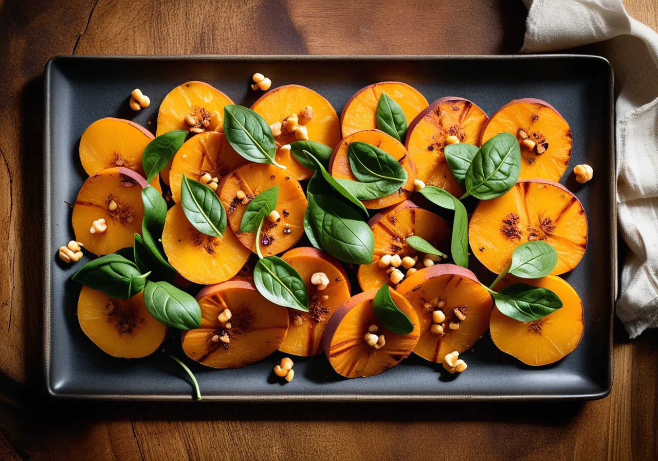 Roasted Vegetables with Pears, Chickpeas and Spinach