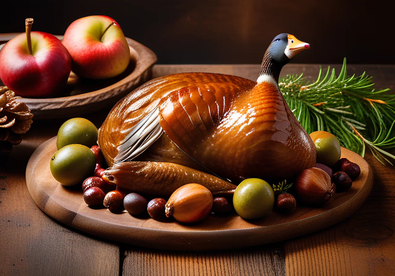 Christmas Goose with Glazed Chestnuts and Roasted Apple