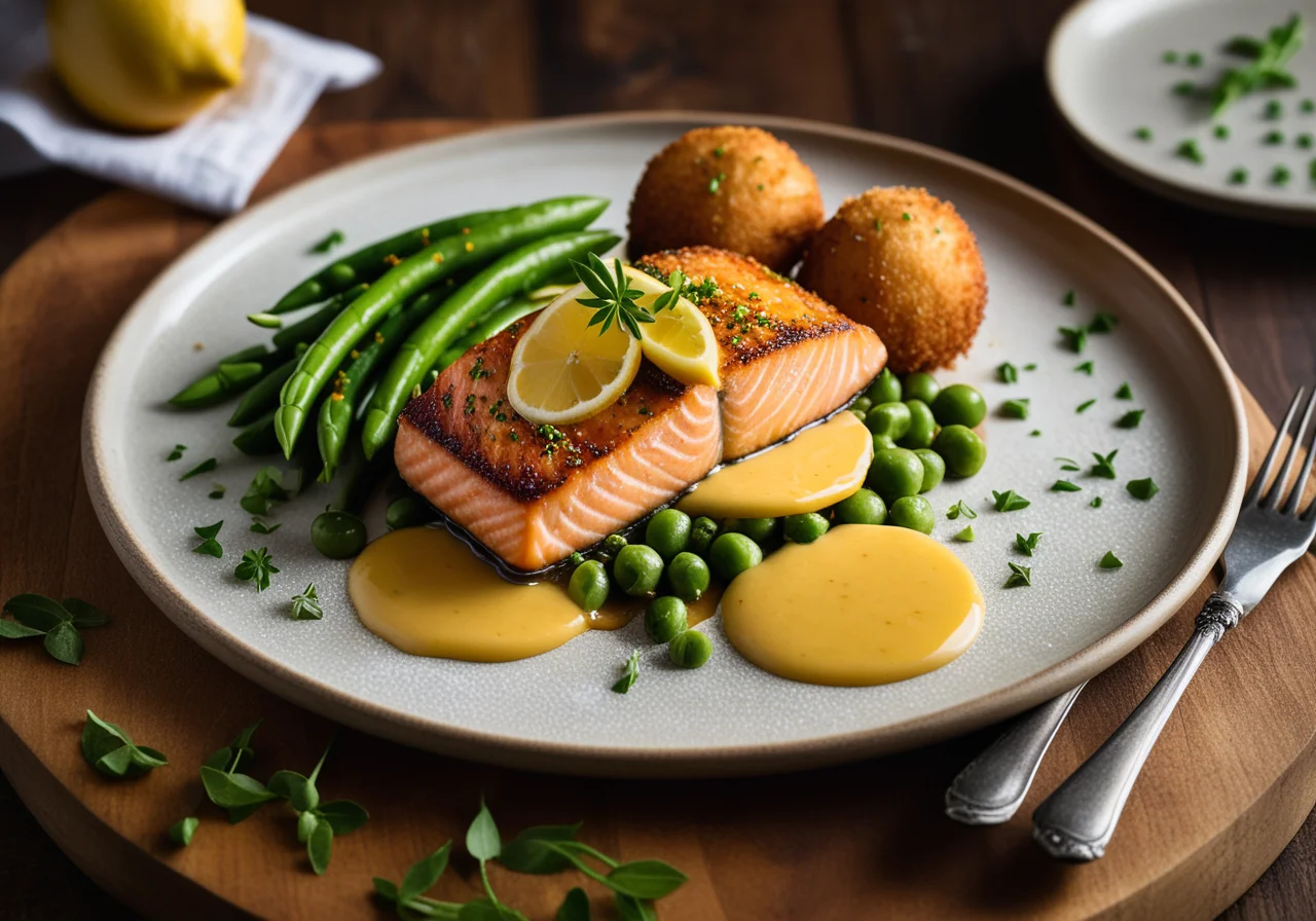 Salmon steak with sides