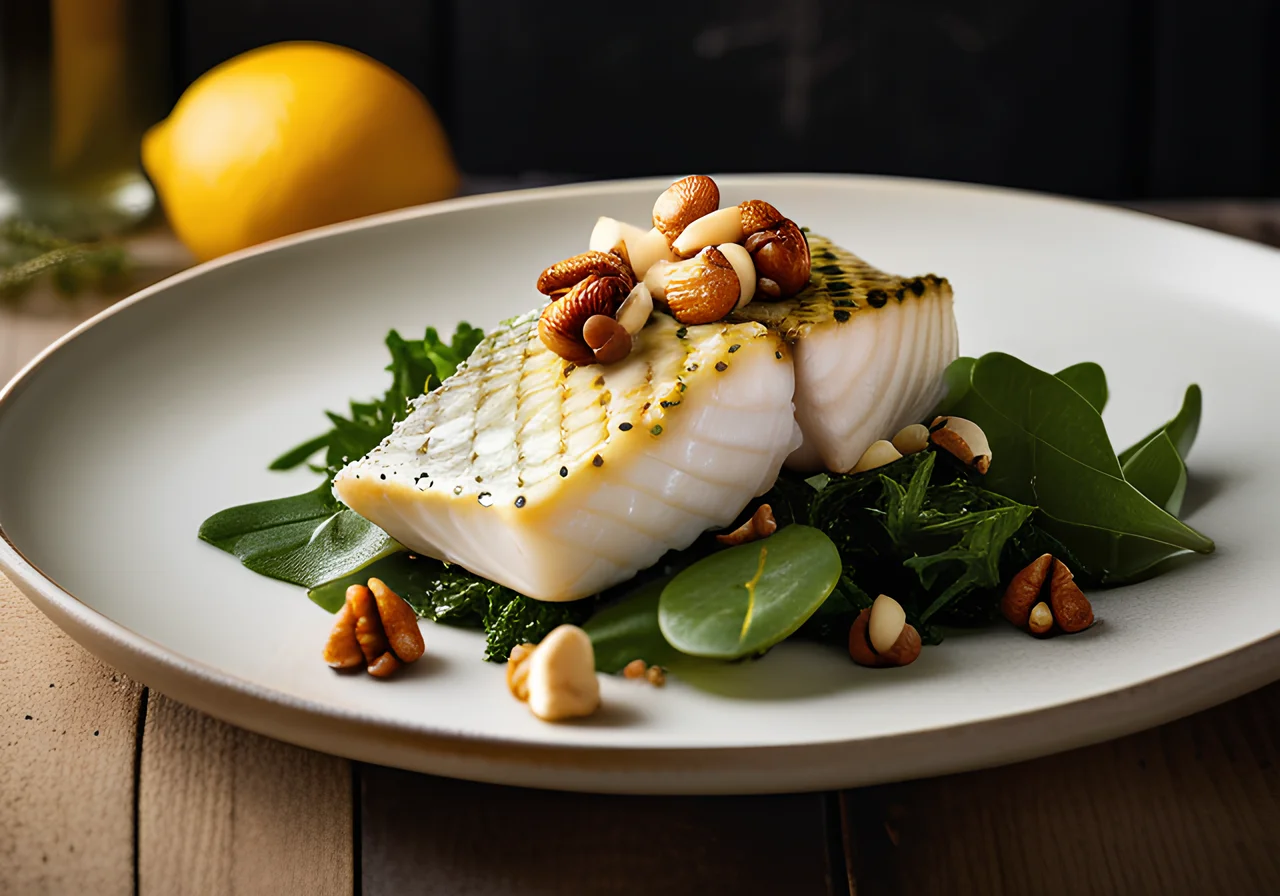 Steamed Cod with Nuts and Salad
