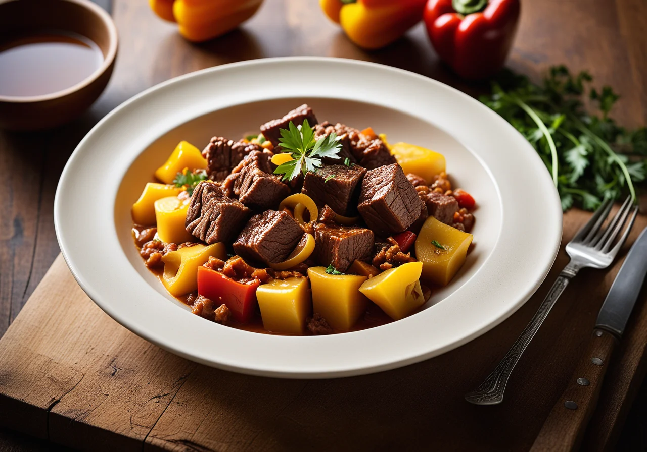 Goulash with Bell Peppers and Spaetzle