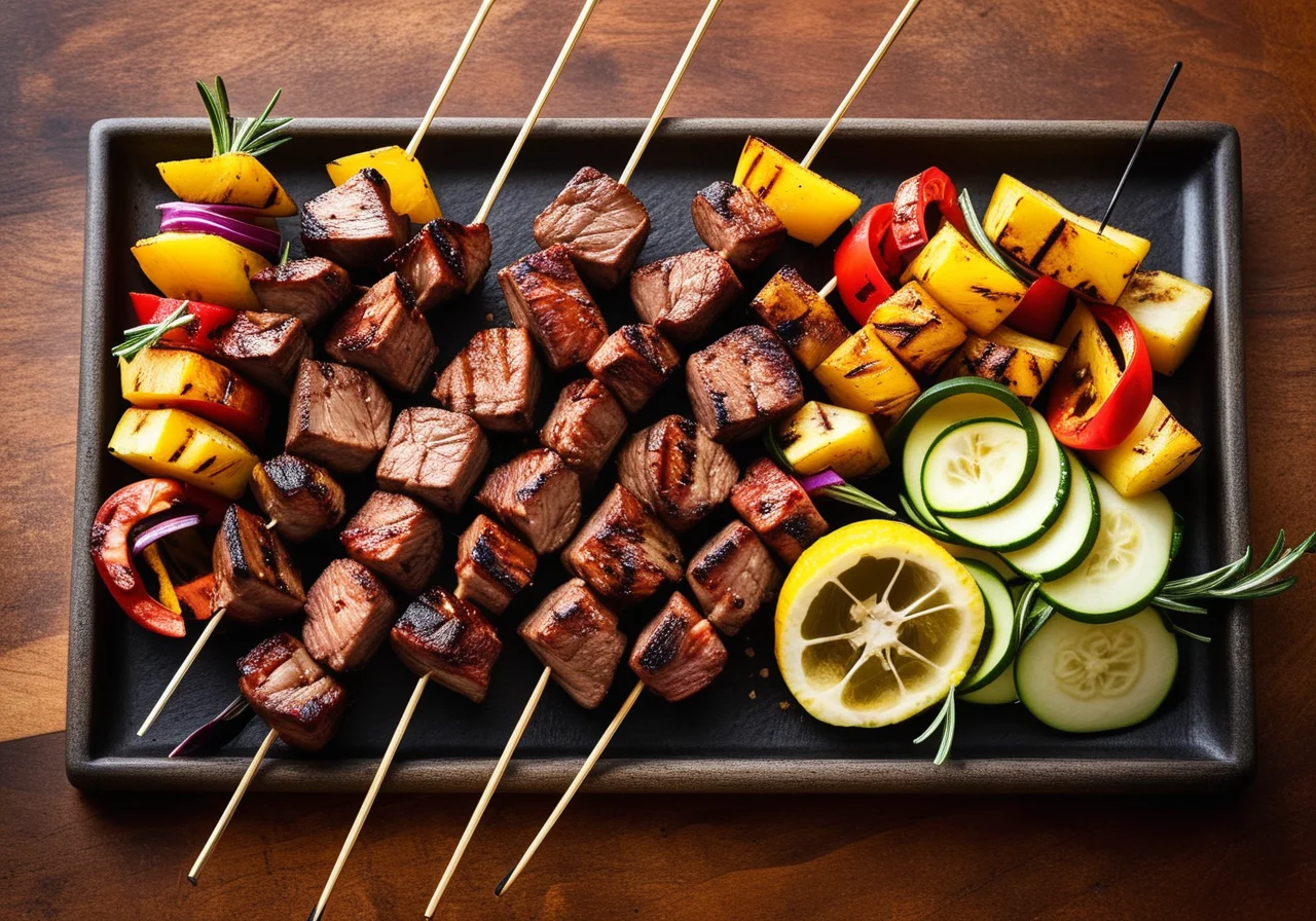Grilled Skewers with Beef, Shrimp and Chicken
