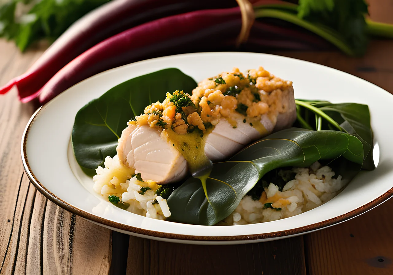 Swiss Chard Leaves Filled with Chicken and Rice
