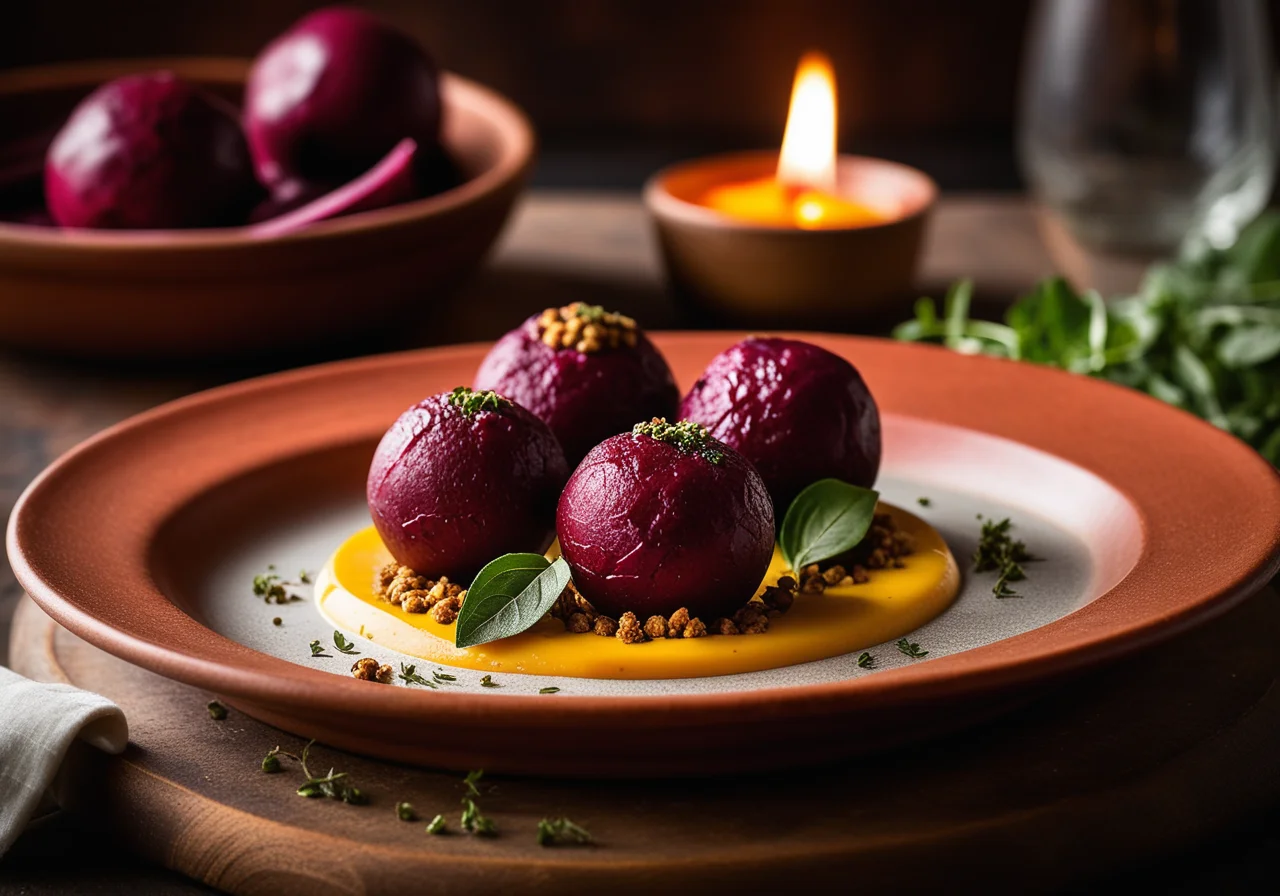 Red Beet Balls with Lentil Sheep Cheese Filling