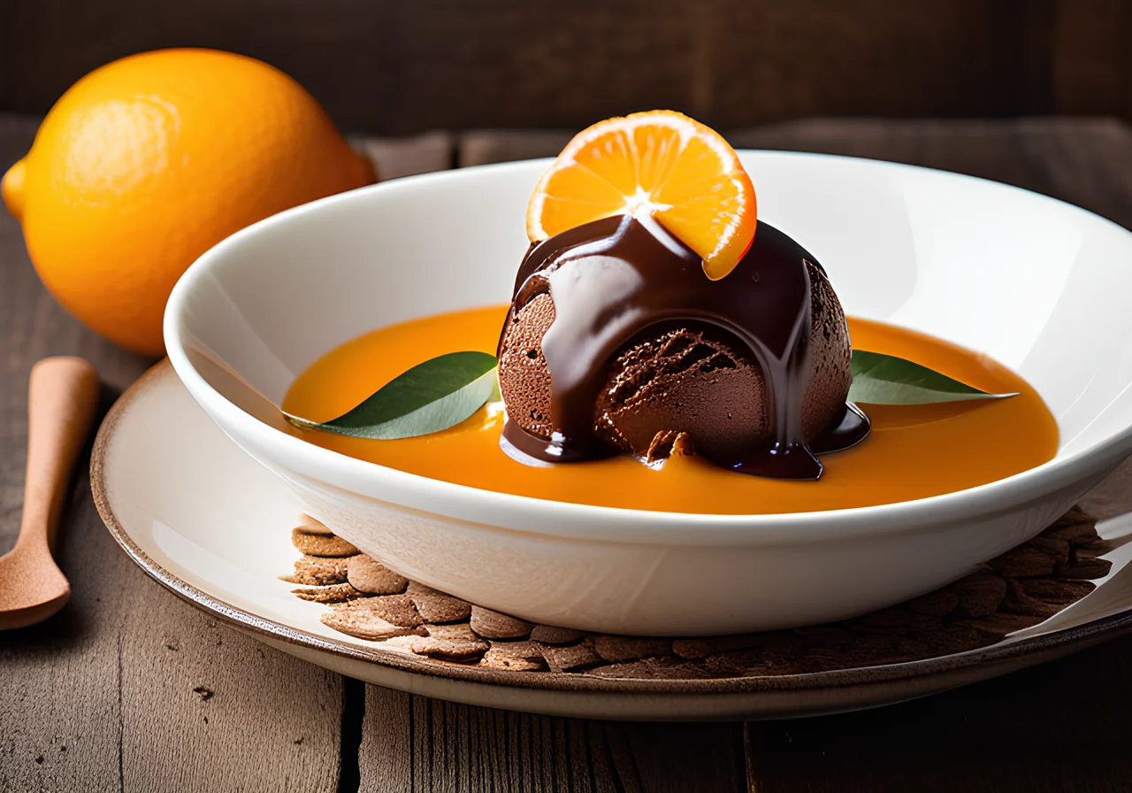 Chocolate Ice Cream with Fruit Sauce