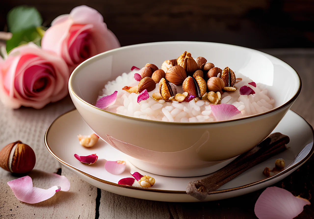 Rose Milk Rice with Hazelnuts