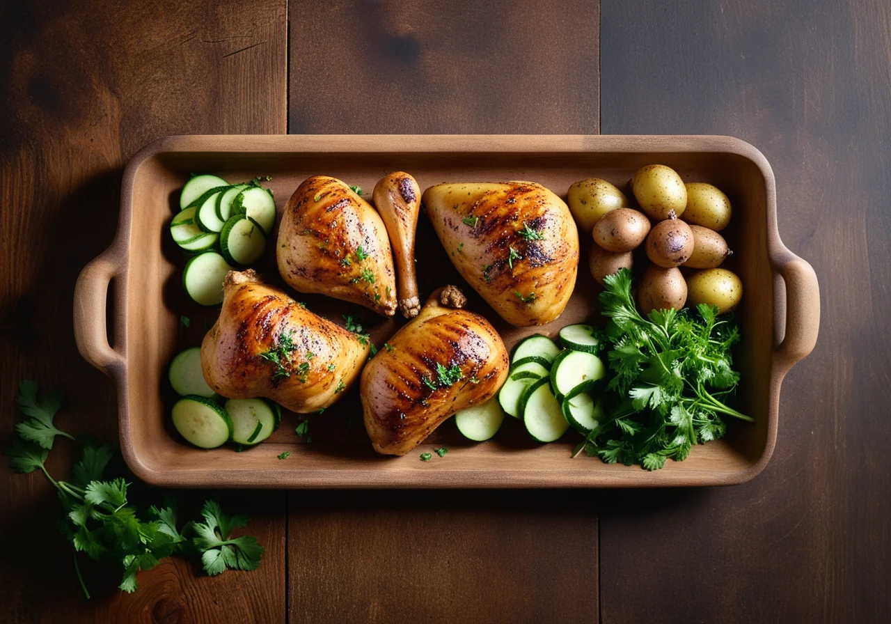 Baked Chicken with Potato-Cucumber Salad