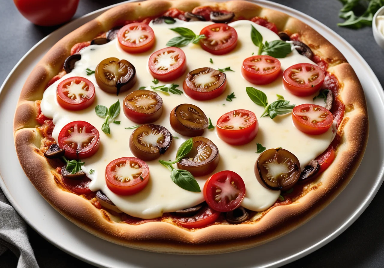 Blechpizza mit Gemüse und Schinken