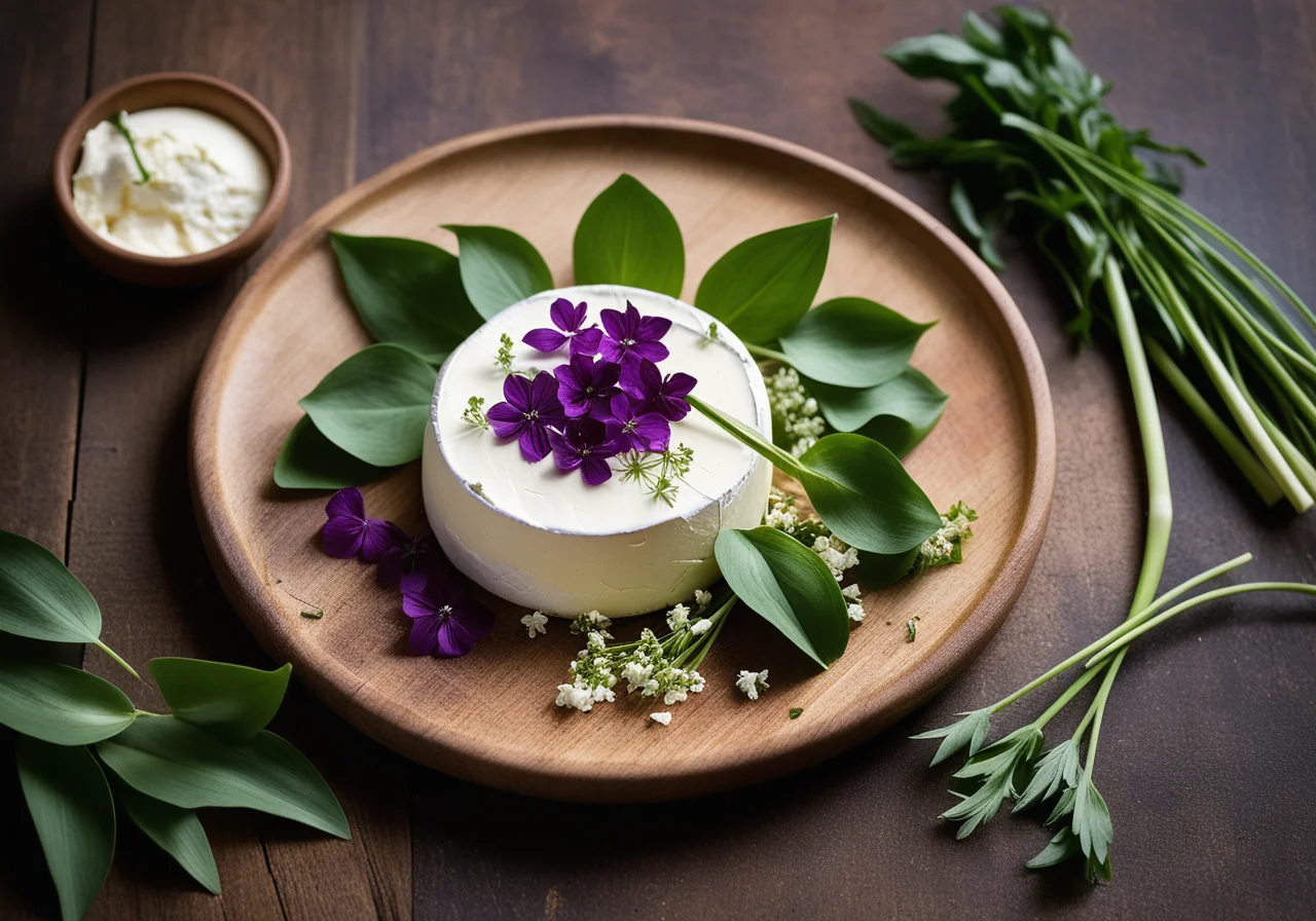 Goat Cheese with Wild Garlic and Edible Flowers