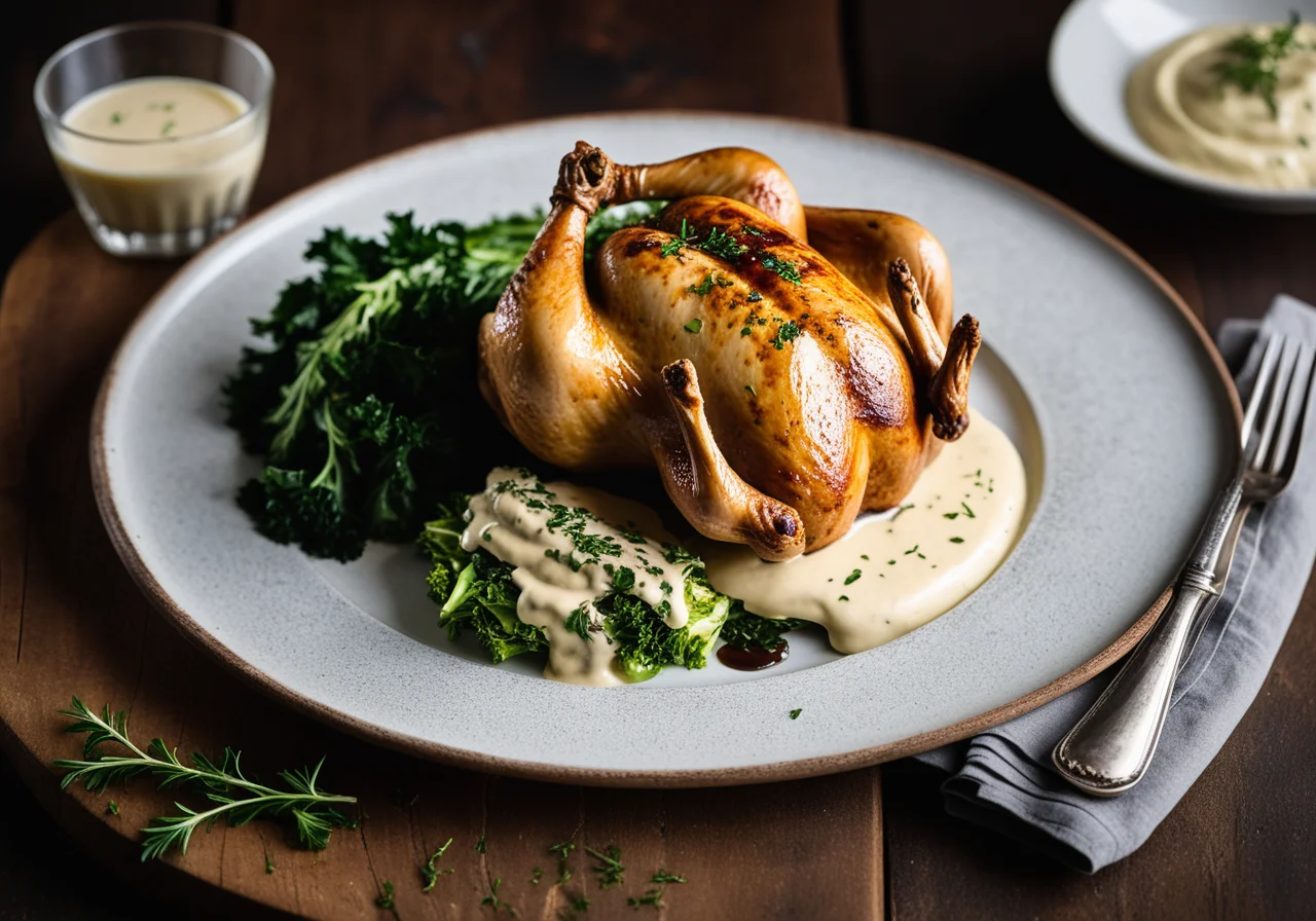 Stuffed Young Chicken on Savoy Cabbage