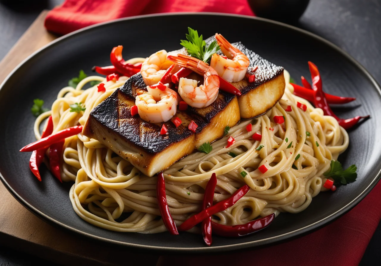 Loup de mer with Shrimp and Egg Noodles