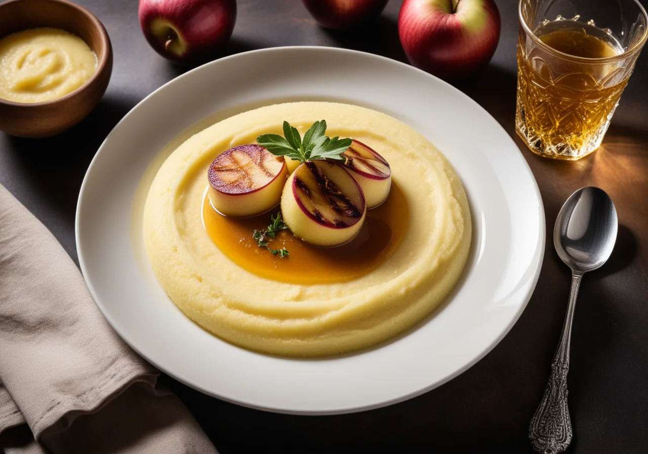Perlhuhnbrust with Creamy Onion Polenta and Apple Vinegar Jus