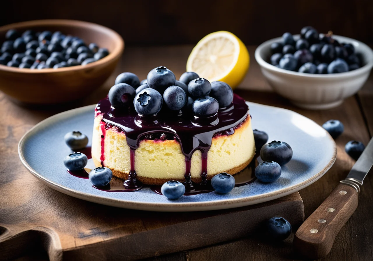 Quark Cake with Blueberry Sauce