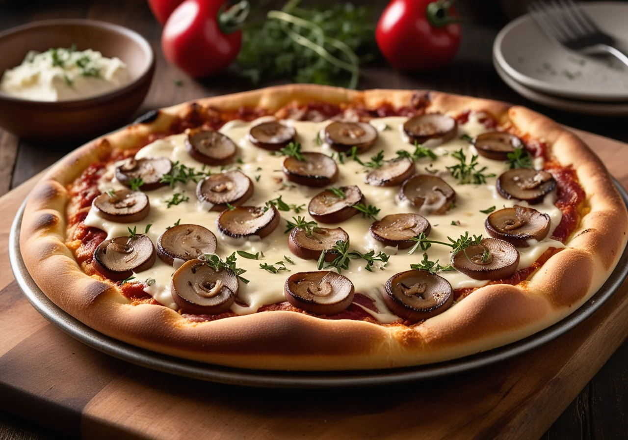 Ham Pizza with Mushrooms and Onions