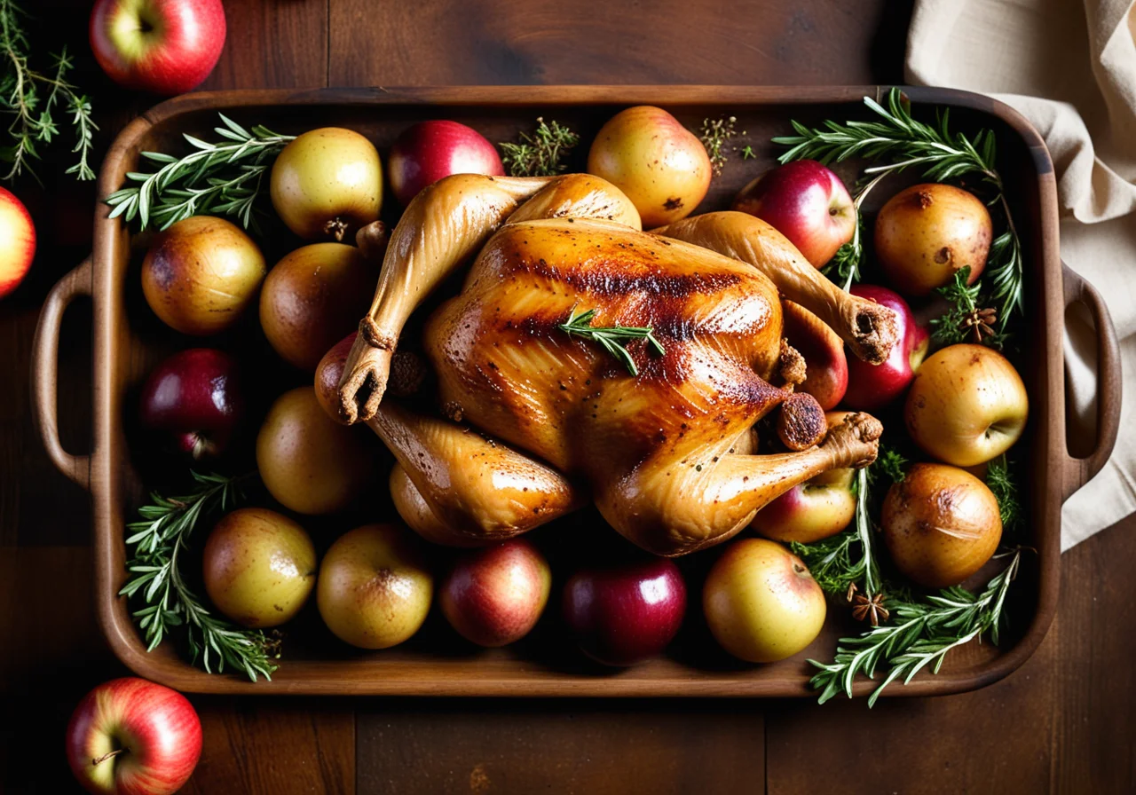 Chicken with Chestnut Apple Vegetables and Potato Puffballs